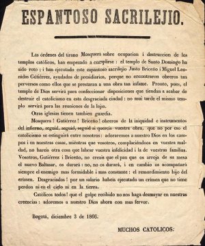 Muchos Catolicos, 'Espantoso Sacrilejio' Bogotá, 1866.